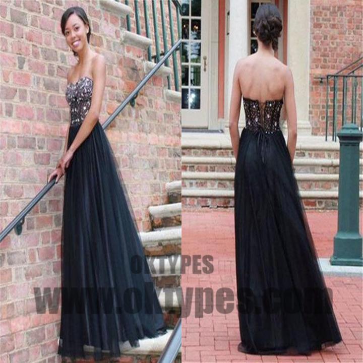 Long Top Beaded Tulle Prom Dresses, Backless Lace Up Prom Dresses, Prom Dresses, TYP0583