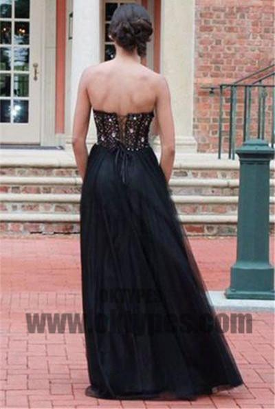 Long Top Beaded Tulle Prom Dresses, Backless Lace Up Prom Dresses, Prom Dresses, TYP0583