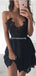 Sexy Deep V-neck Black Chiffon A-line Cheap Short Homecoming Dresses, HDS0023