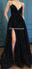 Sexy Side Slit Black Lace Long Evening Prom Dresses, Cheap Custom Party Prom Dresses, PDS0091