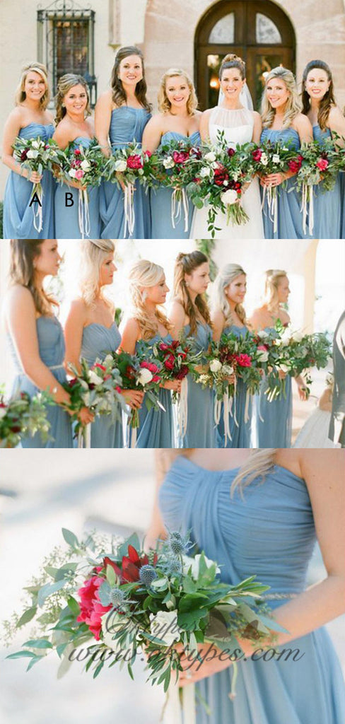 Simple Sweetheart Long Cheap Blue Chiffon Bridesmaid Dresses, TPY1554