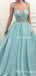 Newest Charming Elegant Spaghetti Strap Tulle A-line Long Cheap Prom Dresses With Appliqued, PDS0010