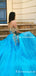 Charming Off-The-Shoulder Blue Tulle Gold Appliqued High Side Slit A-line Long Cheap Prom Dresses, PDS0029