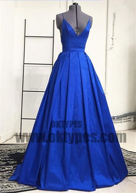 Blue Spaghetti Strap Backless Prom Dresses, Sexy And Charming Prom Dresses, TYP0674