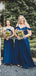 Mismatched Blue Chiffon A-line Long Cheap Bridesmaid Dresses, BDS0103