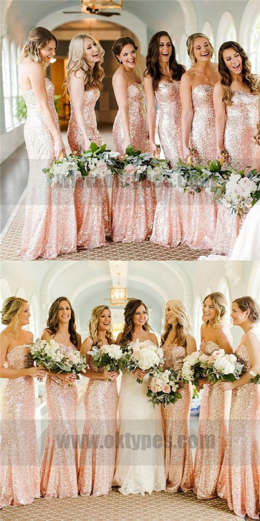 Rose Gold Sequin Mermaid Custom Long Bridesmaid Dresses, TYP0795