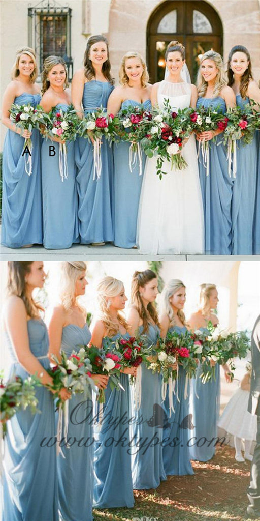 Simple Sweetheart Long Cheap Blue Chiffon Bridesmaid Dresses, TPY1554