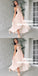 A-Line High Neck High Low Pink Long Bridesmaid Dress with Lace, TYP0935