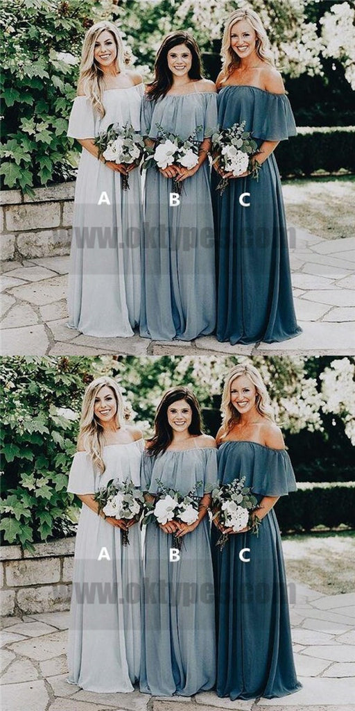 Cheap Off Shoulder Chiffon Custom Long Bridesmaid Dresses, TYP0771