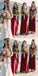 A-Line Spaghetti Straps Long Cheap Burgundy Bridesmaid Dresses with Split, TYP1365