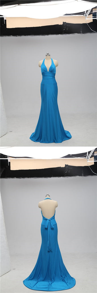 Teal Halter Mermaid Backless Long Cheap Bridesmaid Dresses Online, TYP1072