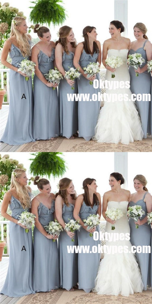 Grey Chiffon V Neck Cheap Custom Bridesmaid Dresses Online, TYP0872