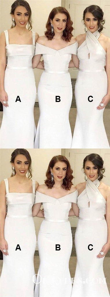 Mismatched Mermaid Square Neck Long Ivory Satin Bridesmaid Dresses, TYP1974