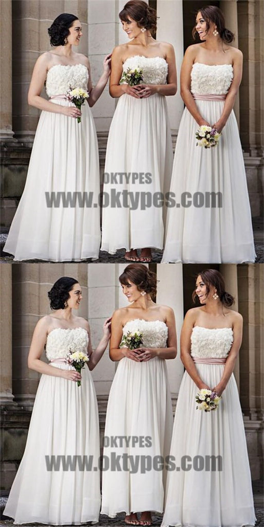 White Long Sweetheart Top Handmade Flower Chiffon Bridesmaid Dresses, TYP0510