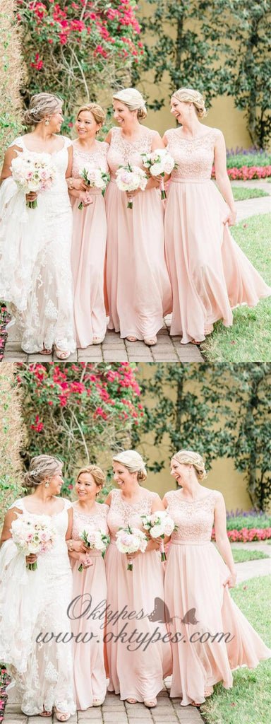 Blush Pink Long Bridesmaid Dresses Lace Bodice Blushing Wedding Party Dresses, TYP1210