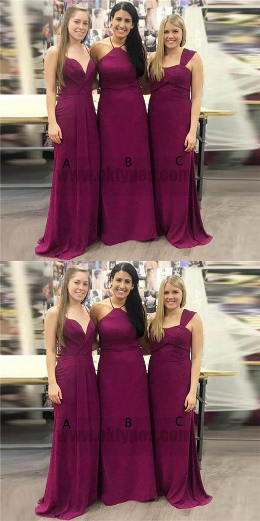 Cheap Mismatched Plum Custom Long Bridesmaid Dresses, TYP0793