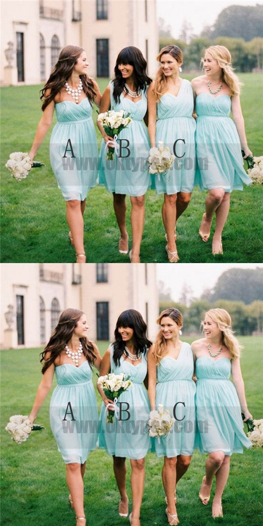 Mismatched Short Light Blue Sweetheart Bridesmaid Dresses, Cheap Bridesmaid Dresses, TYP0728