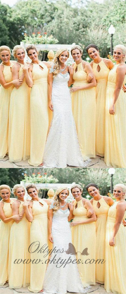 Long Chiffon Halter Backless Yellow Bridesmaid Dresses Plus Size, TYP1201