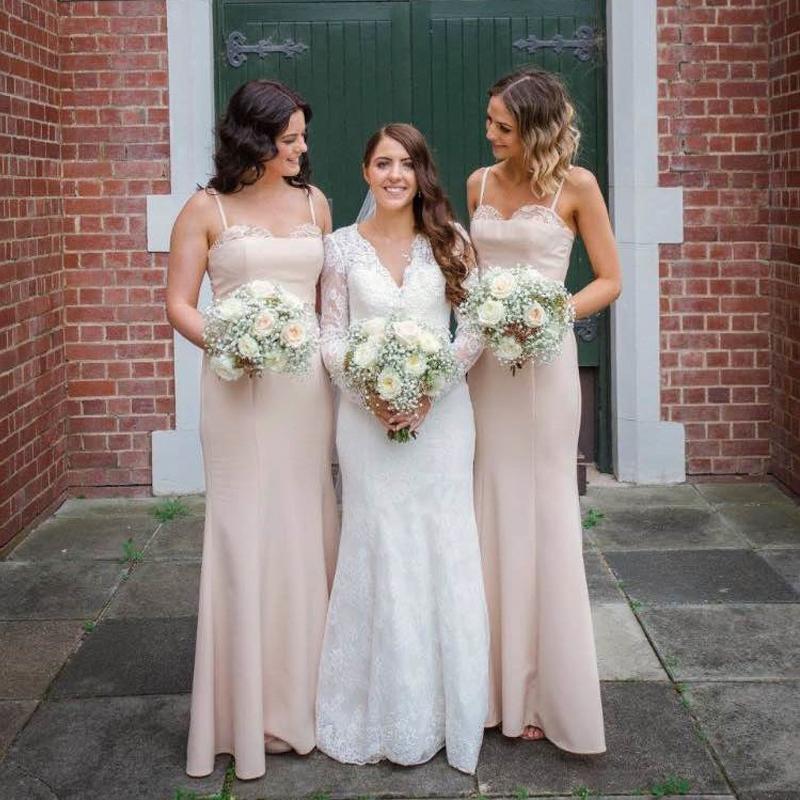 Elegant Spaghetti Straps Blush Pink Elastic Silk Mermaid Long Cheap Bridesmaid Dresses, BDS0062