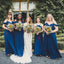 Mismatched Blue Chiffon A-line Long Cheap Bridesmaid Dresses, BDS0103