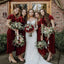 Charming V-neck Short Sleeves Burgundy Velvet Tea-length Long Cheap Bridesmaid Dresses, BDS0018