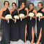 One Shoulder Black Mermaid Side Slit Long Cheap Bridesmaid Dresses, BDS0090