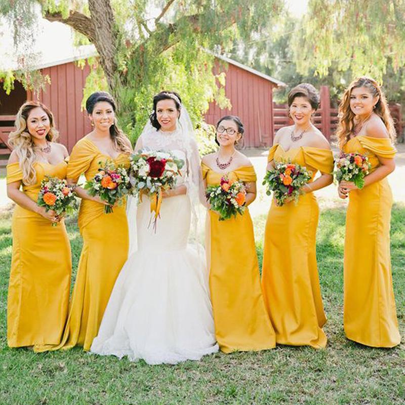 Elegant Yellow Satin Mermaid Long Cheap Charming Bridesmaid Dresses, BDS0022