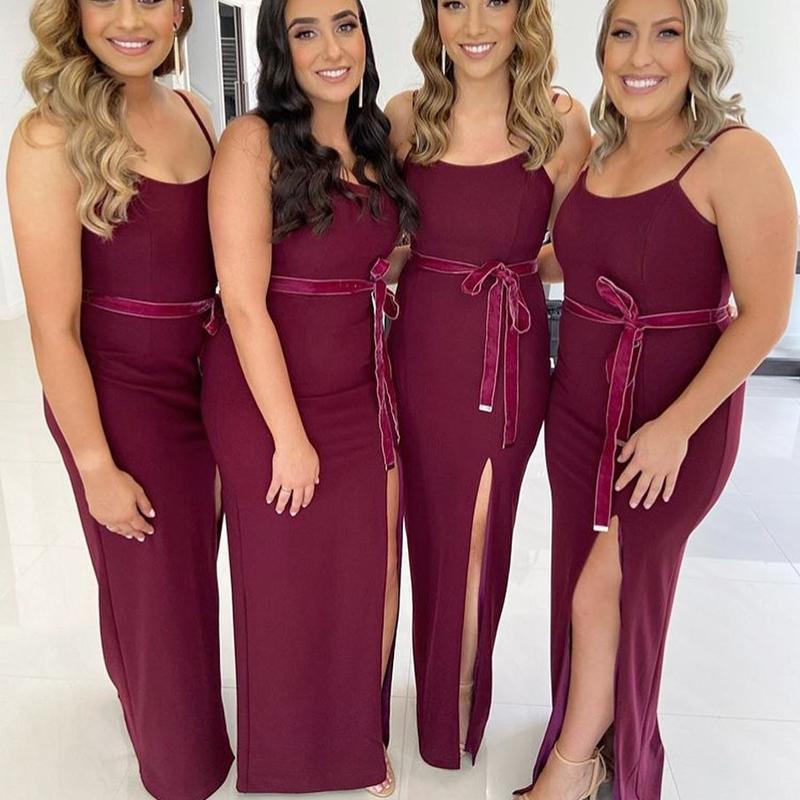 Elegant Simple Burgundy Long Cheap Mermaid Bridesmaid Dresses, BDS0030