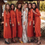 Long Sleeves V-neck Orange Side Slit Long Cheap Bridesmaid Dresses, BDS0094