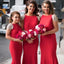 Red Bateau Cap Sleeve Mermaid Long Cheap Bridesmaid Dresses, BDS0077