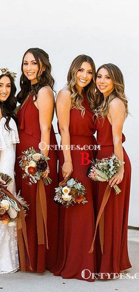 Mismatched Charming Cute Burgundy Chiffon Long Cheap Wedding Party Bridesmaid Dresses, TYP2046