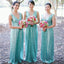 Sparkly V-neck Mint Sequin Long Cheap Wedding Party Bridesmaid Dresses, BDS0012