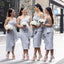 Strapless Grey Double FDY Tea-Length Cheap Charming Bridesmaid Dresses, BDS0041