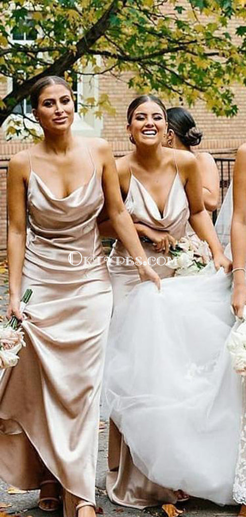 Spaghetti Straps Champagne Mermaid Bridesmaid Dresses with Criss Back, TYP1778