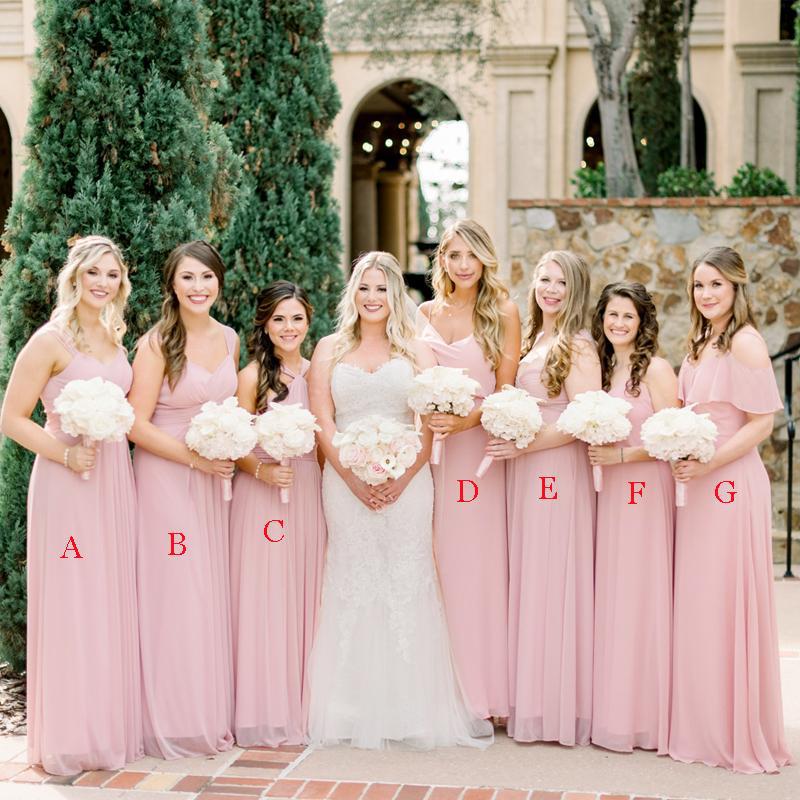 Mismatched Charming Pink Chiffon Long Cheap Bridesmaid Dresses, BDS0020