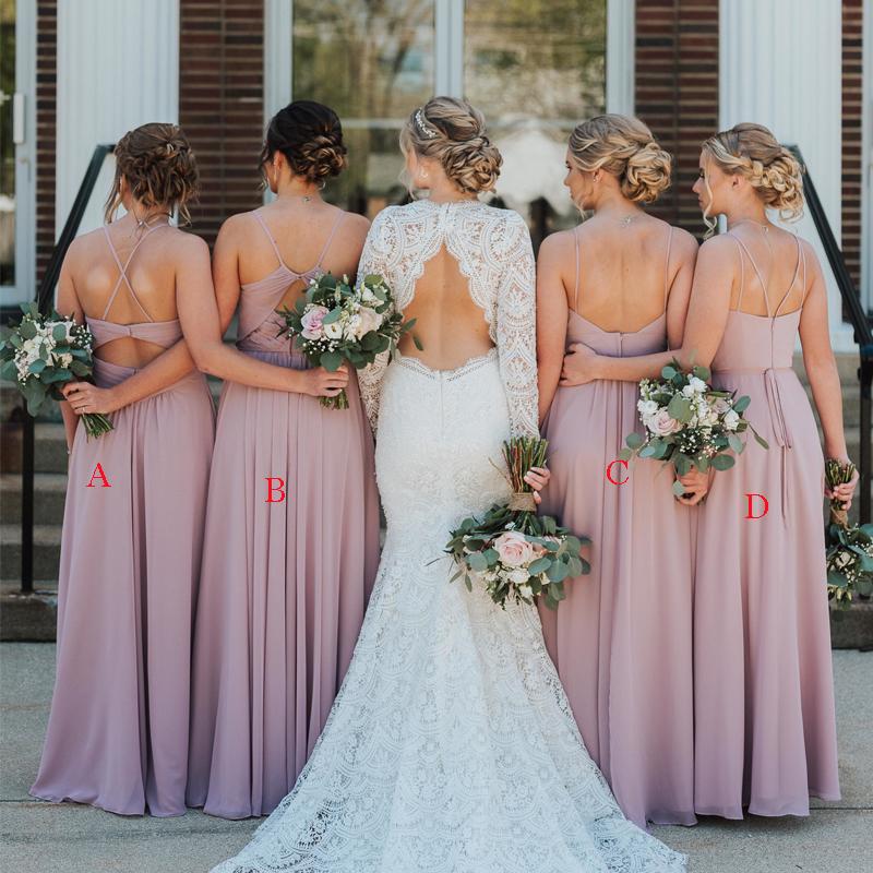 Simple Charming Dusty Pink Chiffon With Different Back Style Long Cheap Bridesmaid Dresses, BDS0023