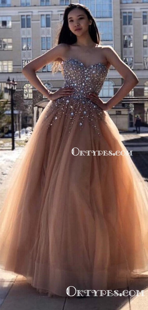 Newest Hot Selling Charming Sweetheart Sleeveless Beaded A-line Organza Long Cheap Prom Dresses, PDS0006