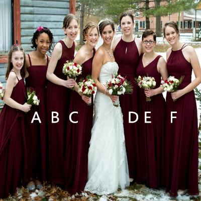 Burgundy Chiffon Bridesmaid Dresses, Dark Red Cheap Long Bridesmaid Dresses, TYP1202