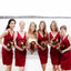 Burgundy V-neck Column Knee Length Satin Bridesmaid Dresses With Soft Pleats, TYP0753