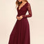 A-line Burgundy Chiffon Long Sleeves Lace Bridesmaid Dresses, TYP1231