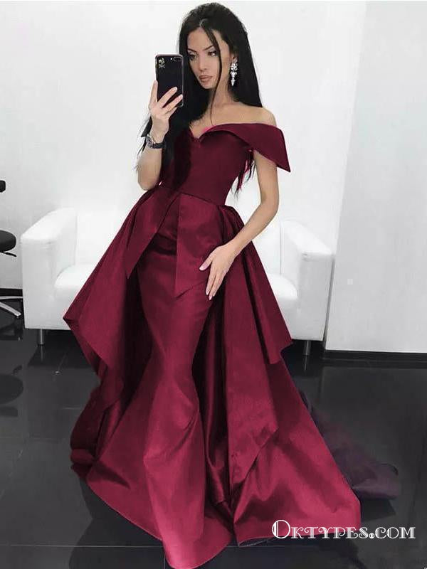 Dark Red Mermaid Off Shoulder Women Formal Evening Prom Dresses, TYP1617