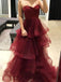 Burgundy Sweetheart A-line Simple Open Back Long Prom Dresses, TYP1352