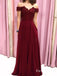 Off the Shoulder Burgundy Long Prom Dresses with Applique & Beaded, TYP1891