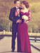 Mermaid Square Long Cheap Long Sleeves Burgundy Prom Dresses with Appliques, TYP1334