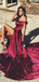 Charming Off Shoulder Split Sweep Train Fuchsia Prom Dresses, TYP1578