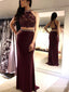 Two Piece Sheath Backless Burgundy Long Cheap Prom Dresses With Beaded, TYP1893