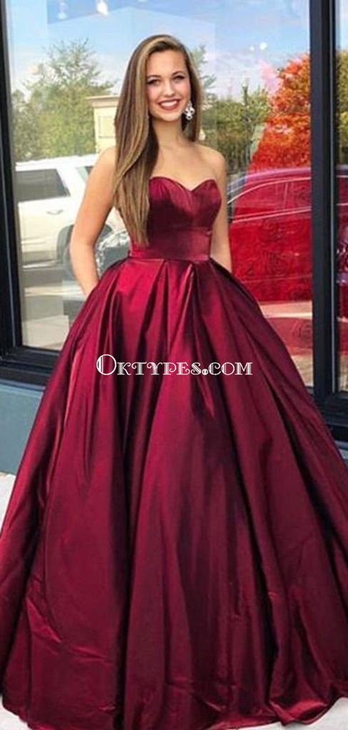 Dark Red Sweetheart A-line Long Evening Prom Dresses, Evening Party Prom Dresses, PDS0097