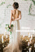 A-Line Deep V-Neck Sweep Train Backless Ivory Chiffon Wedding Dress with Pleats, TYP0856