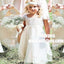 A-Line Square Cap Sleeves White Tulle Flower Girl Dress with Sash Lace, TYP0868