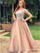 Spaghetti Straps Ball Gown Long Champagne Prom Dresses with Beaded, TYP1721